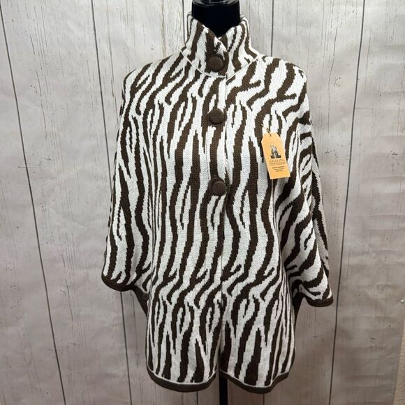 Alpaca Fina Wool Animal Print Poncho Button Front Cozy Handmade Peruvian Winter - Picture 1 of 16